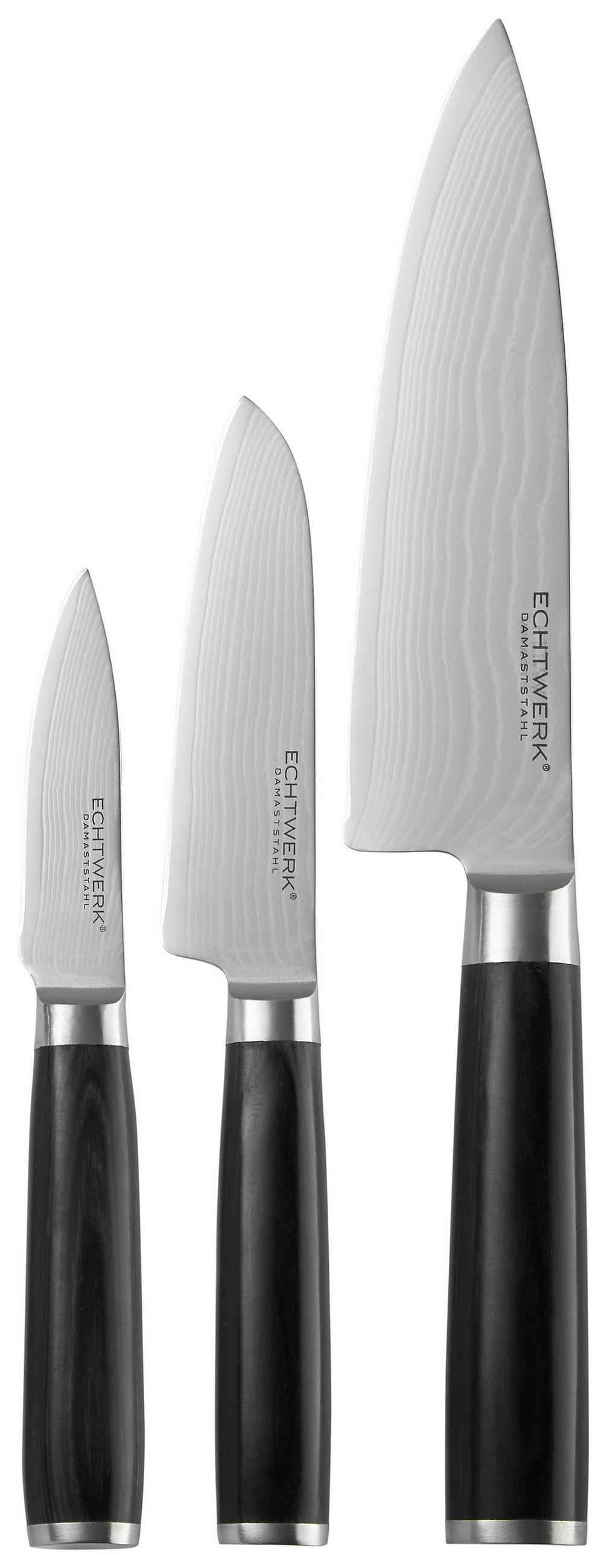 MESSERSET 3-teilig  - Edelstahlfarben/Schwarz, Trend, Holz/Metall (17,8/12,7/8,9cm) - Echtwerk