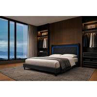 POLSTERBETT 140/200 cm,  in Dunkelgrau, gepolstertes Kopfteil, Lattenrost, Kopfteilbeleuchtung,  - Dunkelgrau/Schwarz, Design, Holz/Textil (140/200cm) - Boxxx