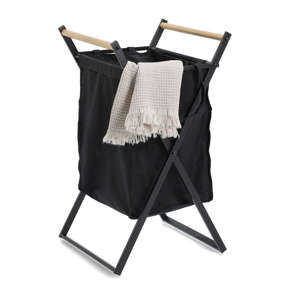 WÄSCHESAMMLER - Schwarz, Basics, Holz/Textil (36,5/40/67cm) - Zeller Present