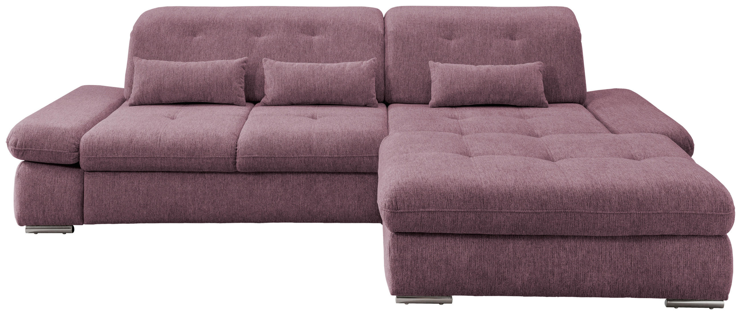 ECKSOFA Brombeere Chenille  - Chromfarben/Brombeere, Design, Textil/Metall (300/196cm) - Livetastic