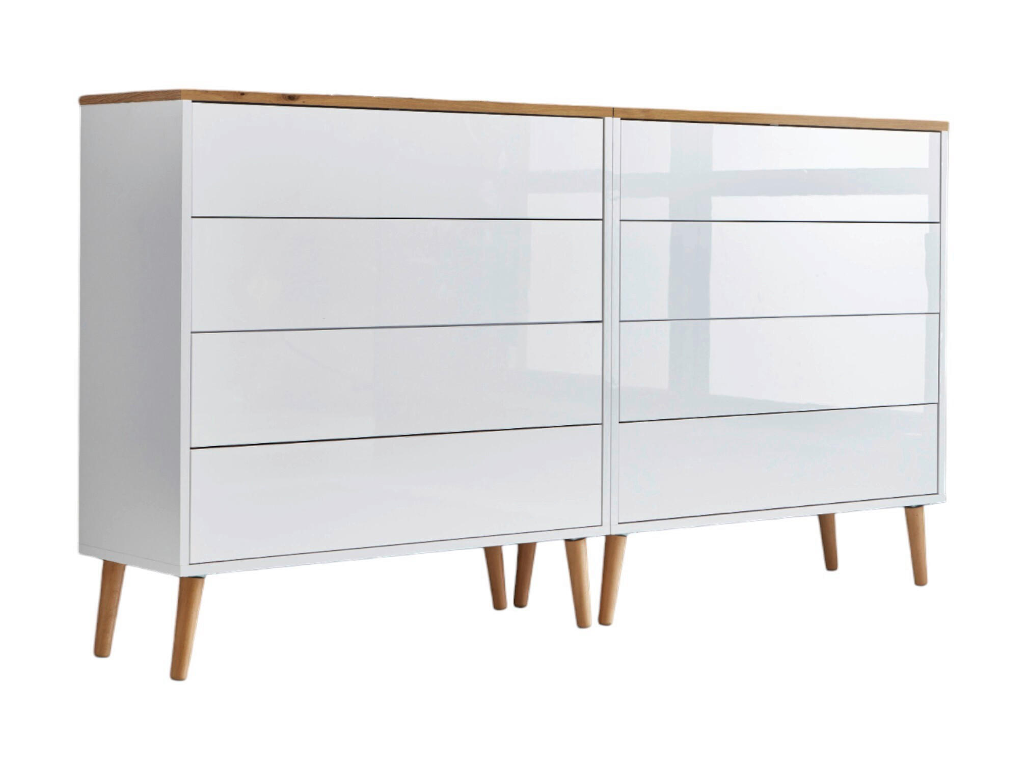 Mid.you Sideboard Mailand Set 1 + HF Weiß, Eiche Artisan, Weiß Hochglanz 158x86x33 cm