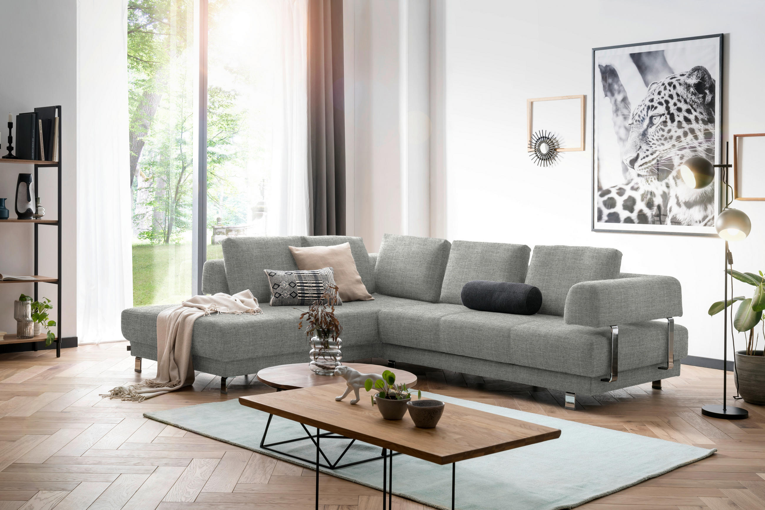 ECKSOFA Hellgrau Chenille  - Hellgrau, Design, Textil/Metall (235/277cm)