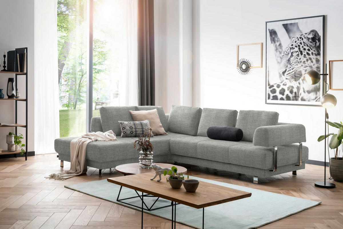 ECKSOFA in Chenille Hellgrau  - Hellgrau, Design, Textil/Metall (235/277cm)