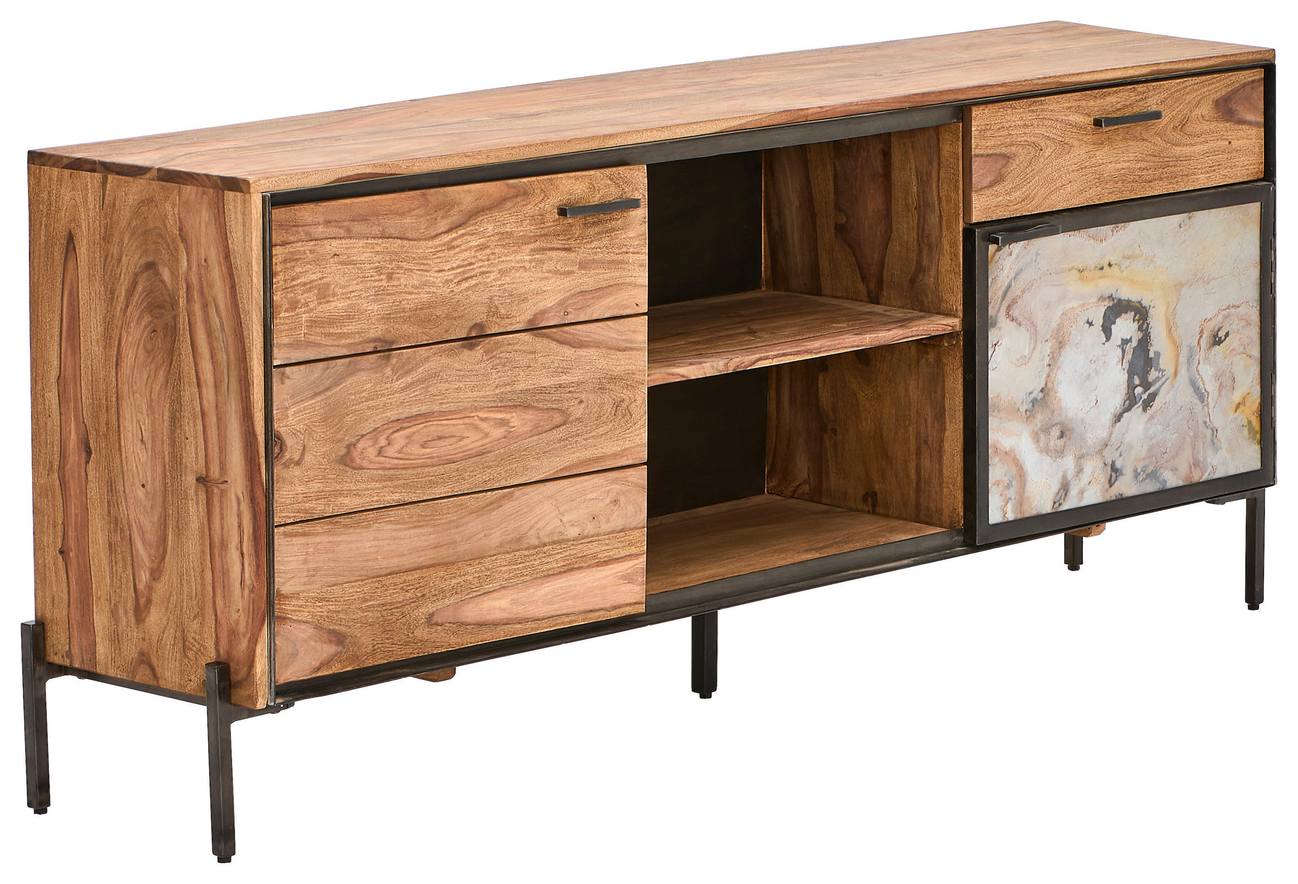 Livetastic Sideboard Grau, Sheesham 180x77x40 cm