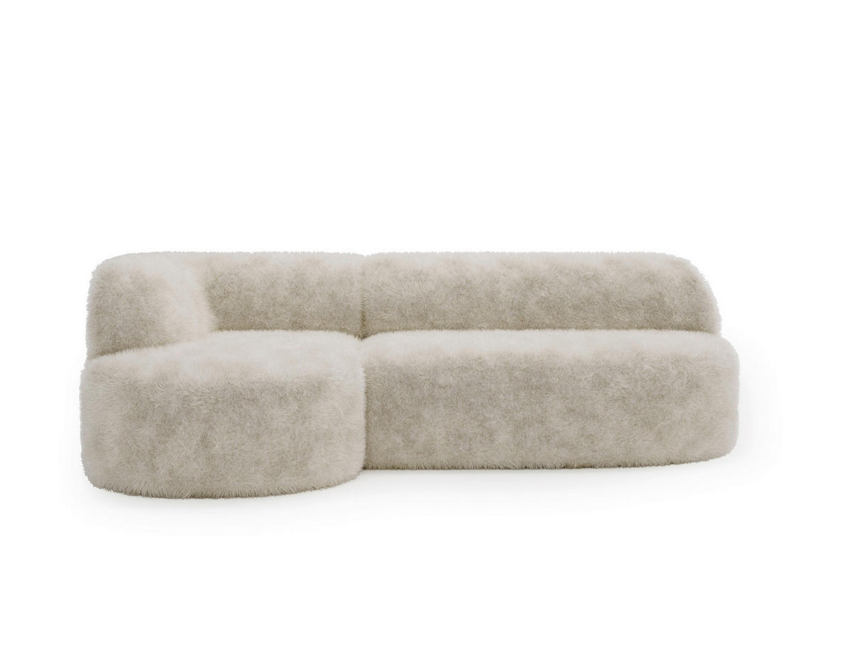ECKSOFA Teddystoff Beige  - Beige/Schwarz, Design, Kunststoff/Textil (218/156cm) - Livetastic