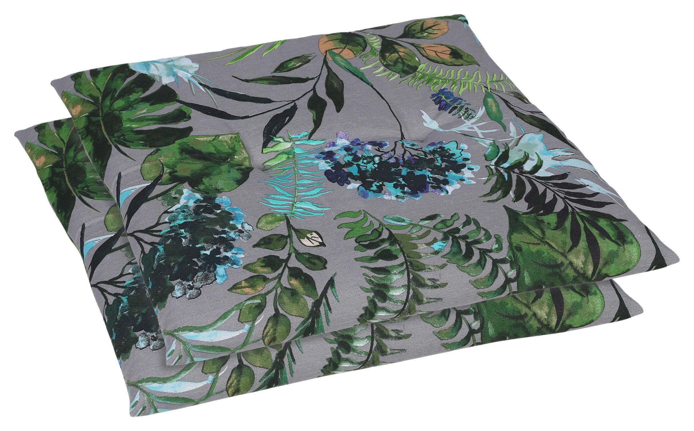 GARTENSITZKISSENSET Blätter  - Anthrazit/Grün, Design, Textil (48/5/48cm)