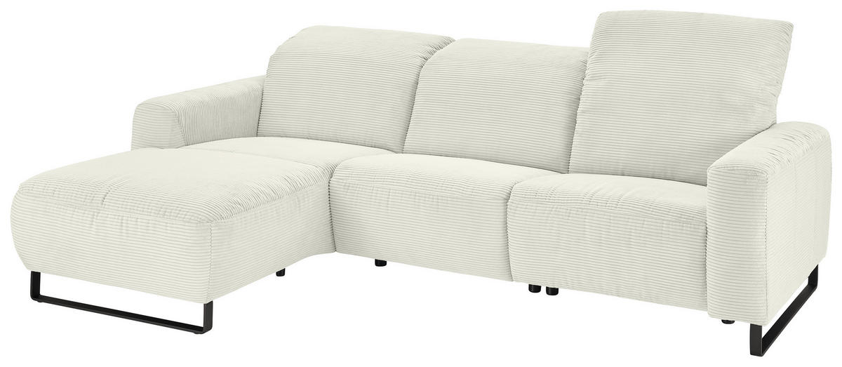 ECKSOFA in Cord Weiss  - Weiss/Schwarz, Konventionell, Textil/Metall (180/266cm) - Hom`in