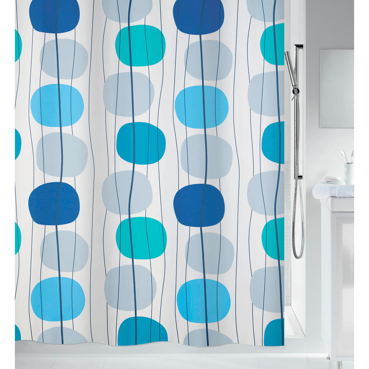 DUSCHVORHANG MOBILE 180/200 cm  - Blau, Basics, Textil (180/200cm) - Spirella