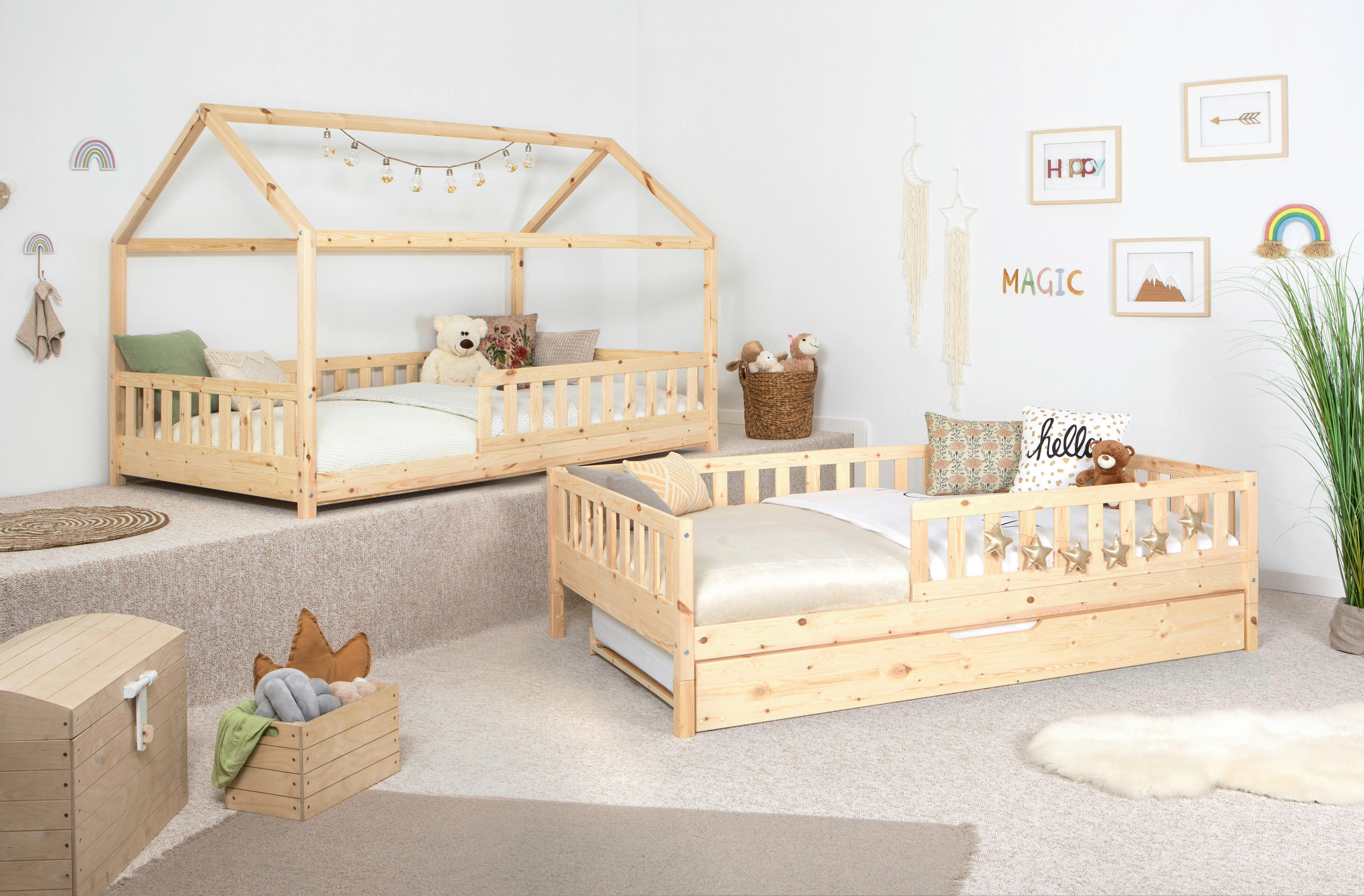 AUSZIEHBETT 120/200 cm  in Naturfarben  - Naturfarben, MODERN, Holz/Textil (120/200cm) - MID.YOU