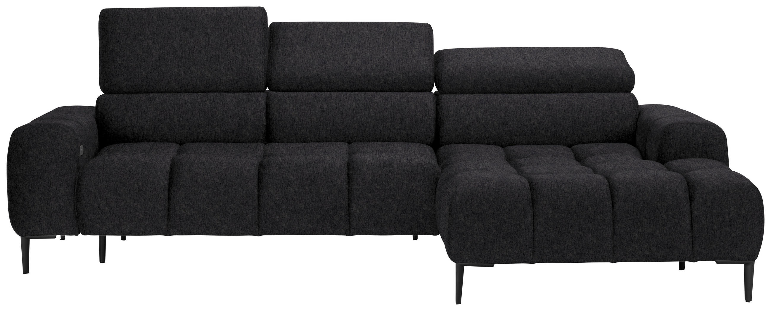 ECKSOFA Dunkelgrau Samt, Webstoff  - Dunkelgrau/Schwarz, Design, Textil/Metall (270/177cm) - Welnova