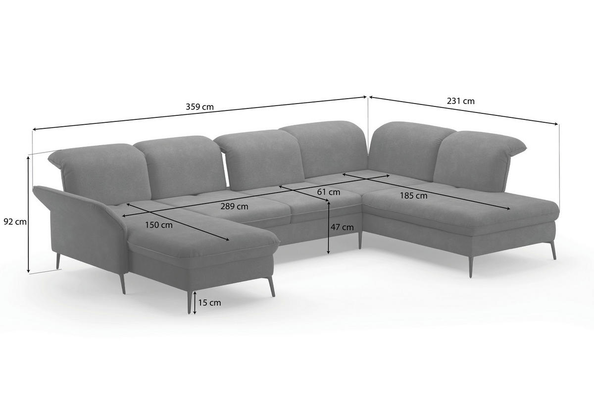 WOHNLANDSCHAFT in Flachgewebe Hellbraun  - Hellbraun/Schwarz, KONVENTIONELL, Textil/Metall (198/359/231cm) - Sit & More