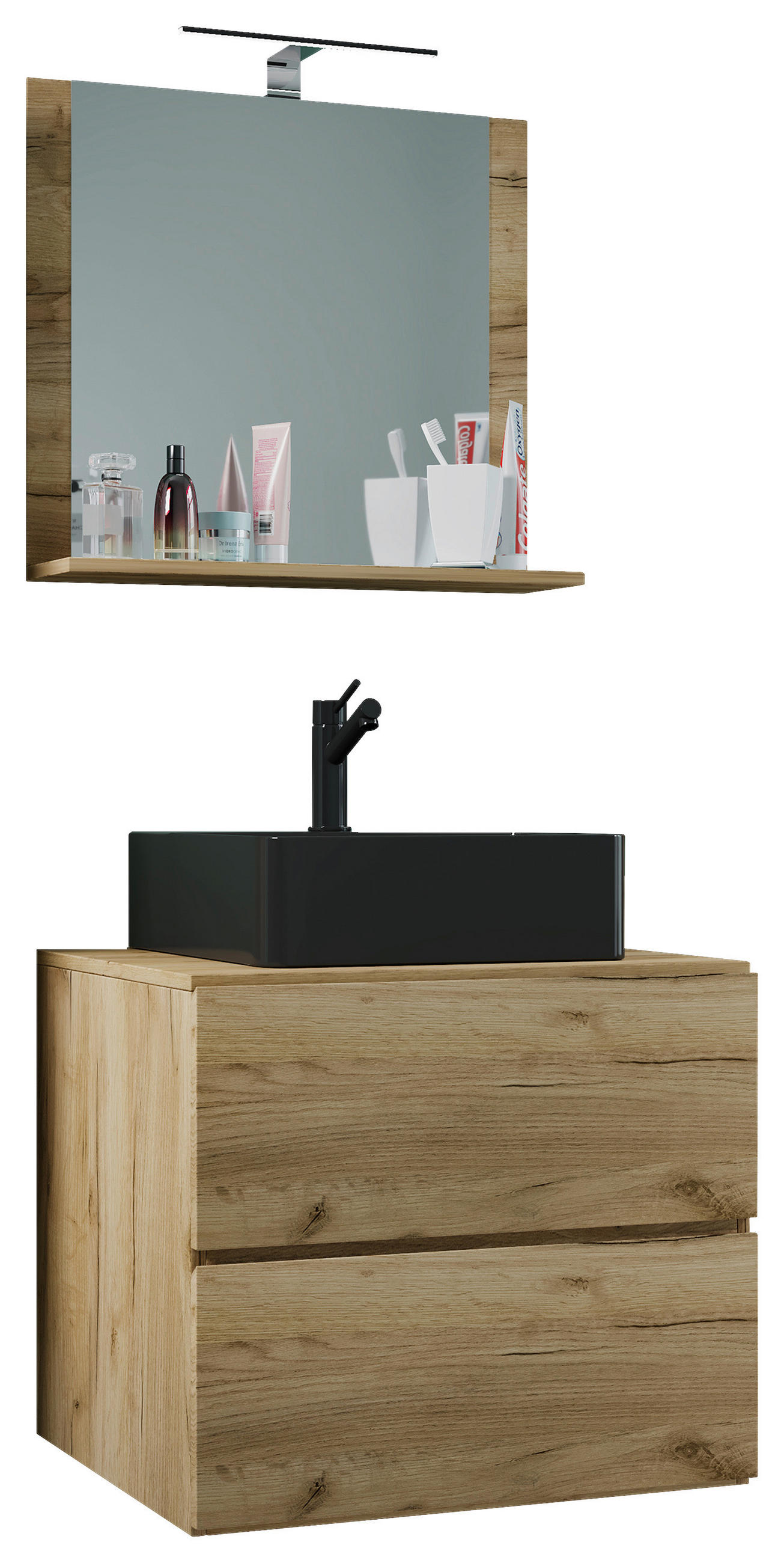 BADEZIMMER 3-teilig  in 61 cm  - Honigeiche/Schwarz, MODERN, Glas/Keramik (61cm) - MID.YOU