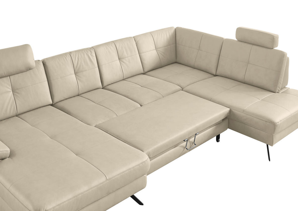 WOHNLANDSCHAFT in Lederlook, Mikrofaser Beige  - Beige/Schwarz, Design, Textil/Metall (179/343/220cm) - Beldomo System