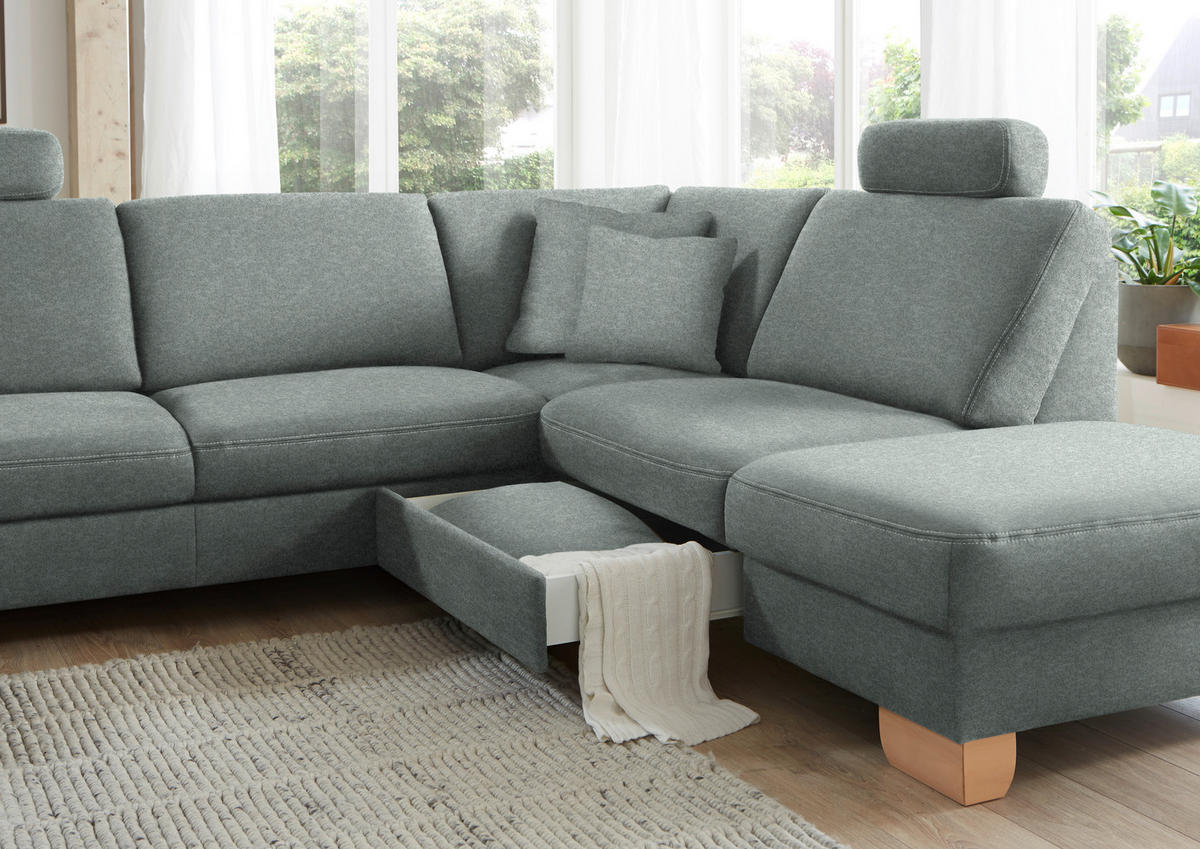 ECKSOFA in Mikrofaser Grau  - Wildeiche/Beige, Natur, Holz/Textil (286/236cm) - Voleo
