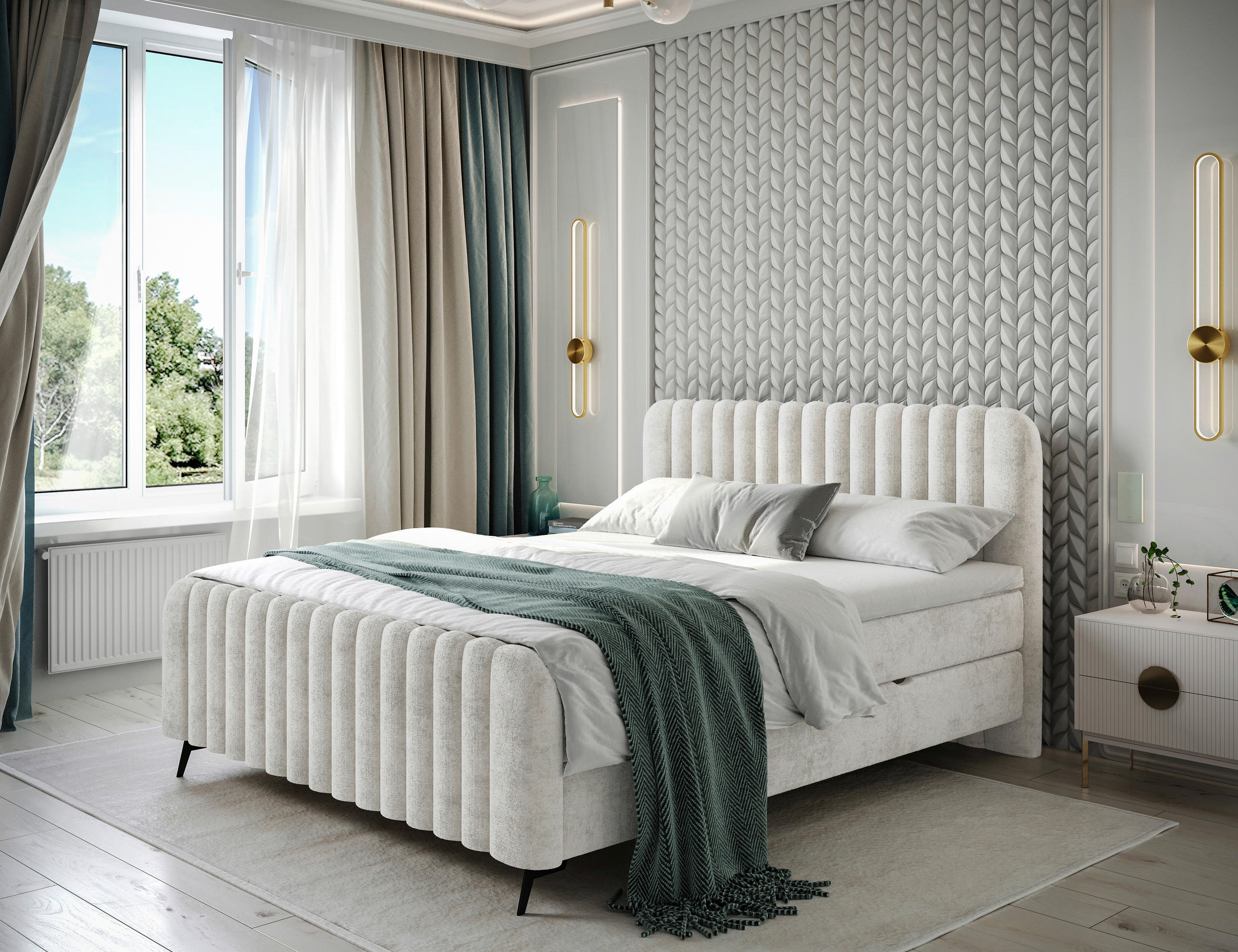 BOXSÄNG 140/200 cm  i beige  - beige/svart, Modern, metall/trämaterial (140/200cm) - MID.YOU