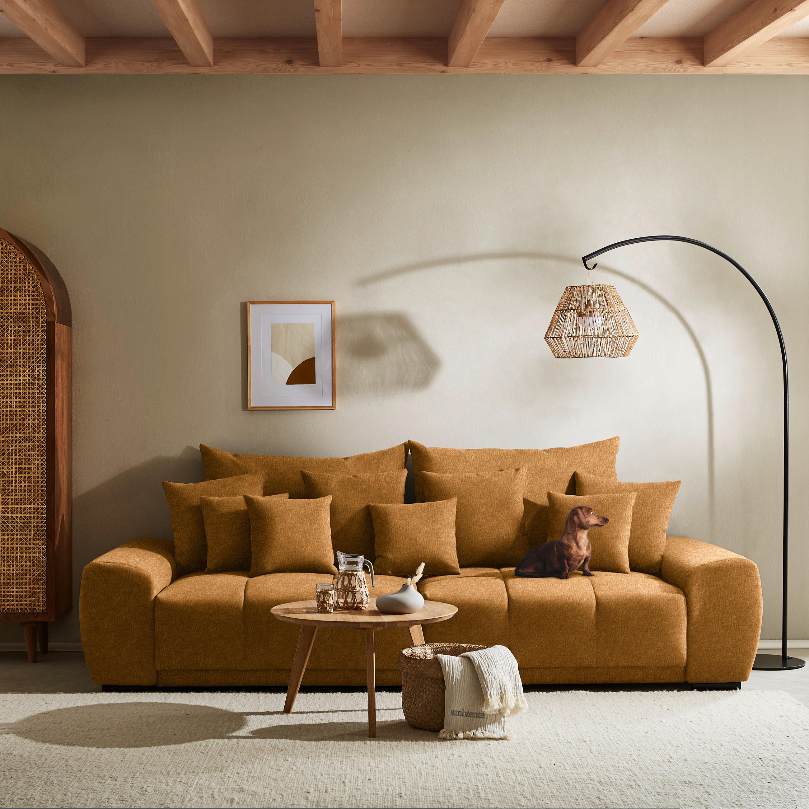 BIGSOFA Samt Senfgelb  - Senfgelb/Schwarz, KONVENTIONELL, Holz/Textil (280/67/120cm) - Carryhome