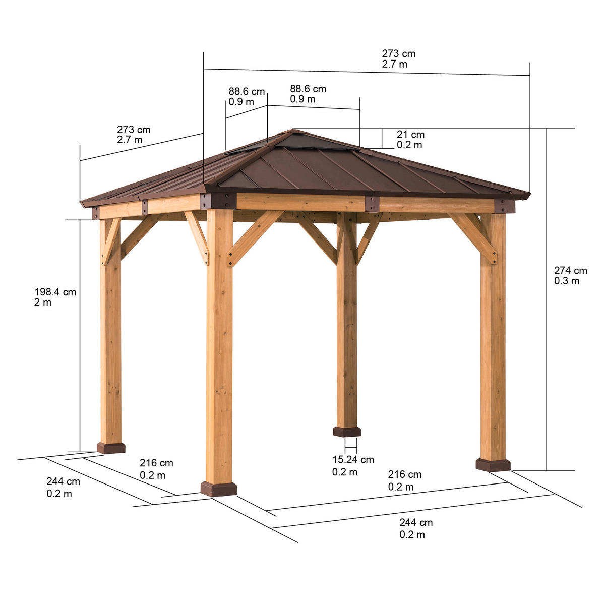 PAVILLON 273/274/273 cm   - Naturfarben/Braun, Basics, Holz/Kunststoff (273/274/273cm)