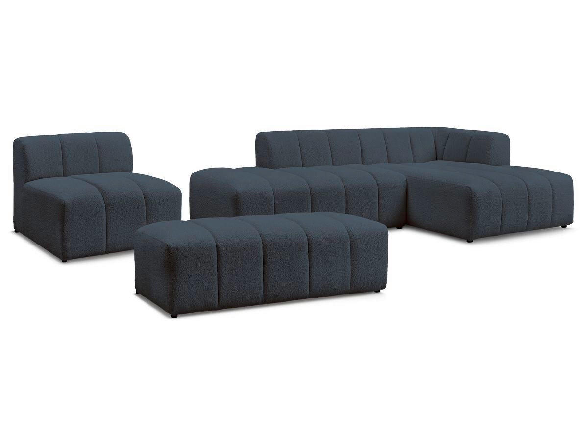 ECKSOFA Ottomane rechts  ANNECY Dunkelblau Bouclé  - Schwarz/Dunkelblau, MODERN, Kunststoff/Textil (262/170cm)