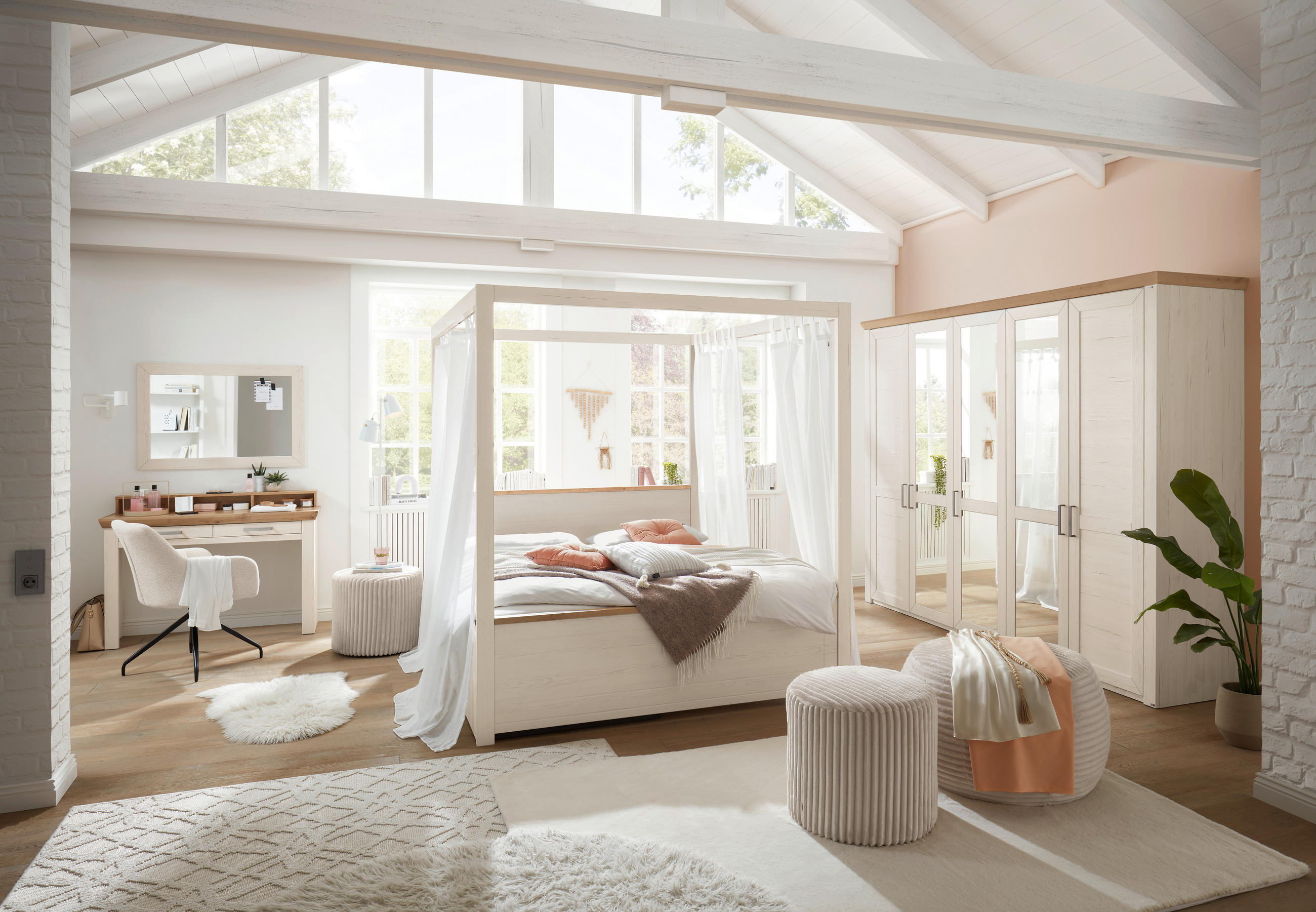 BETTVORHANG - Transparent/Weiß, Basics, Textil (140/245cm) - SetOne by Musterring