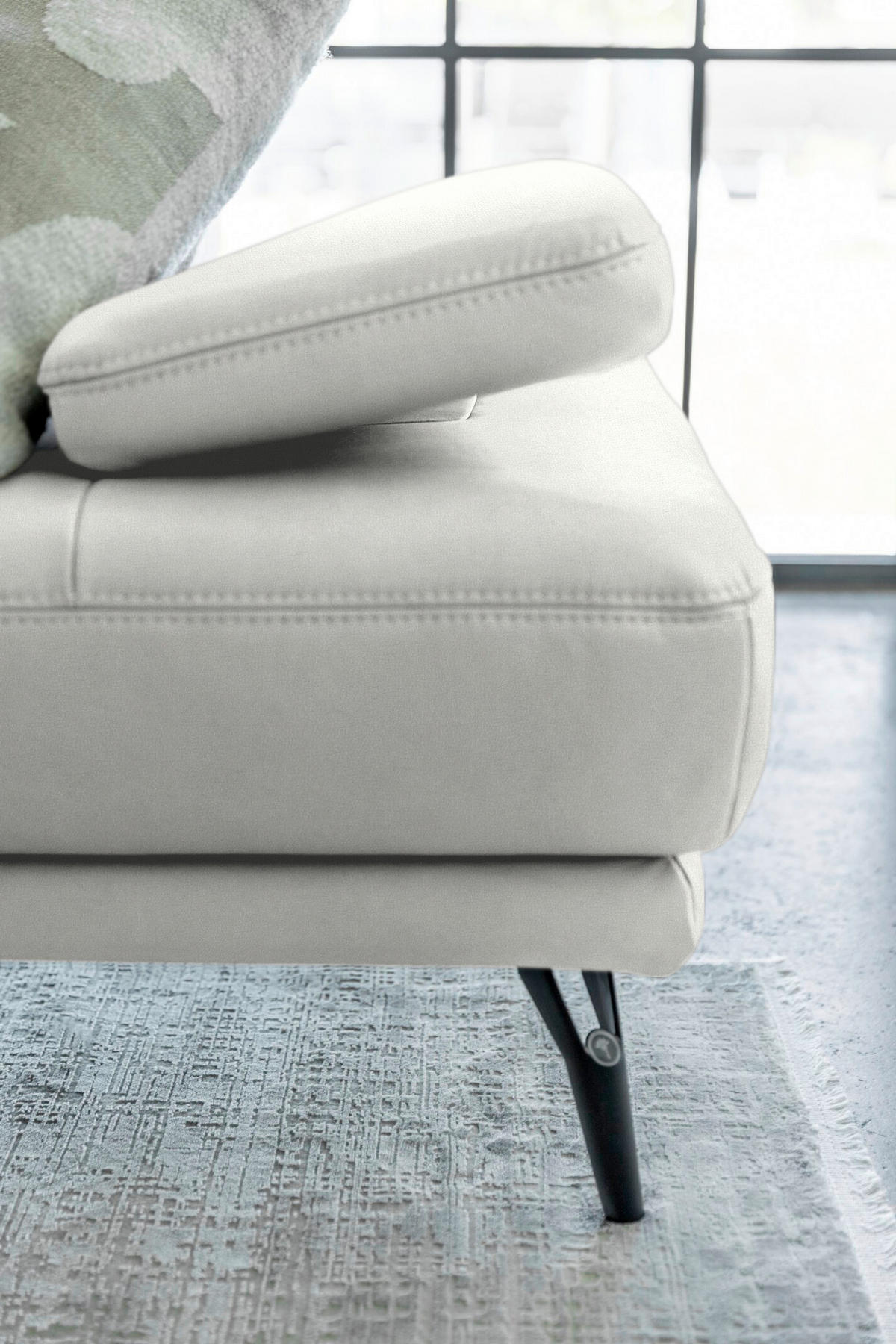 ECKSOFA Echtleder Weiss  - Weiss/Schwarz, Konventionell, Leder/Metall (301/180cm) - Joop!