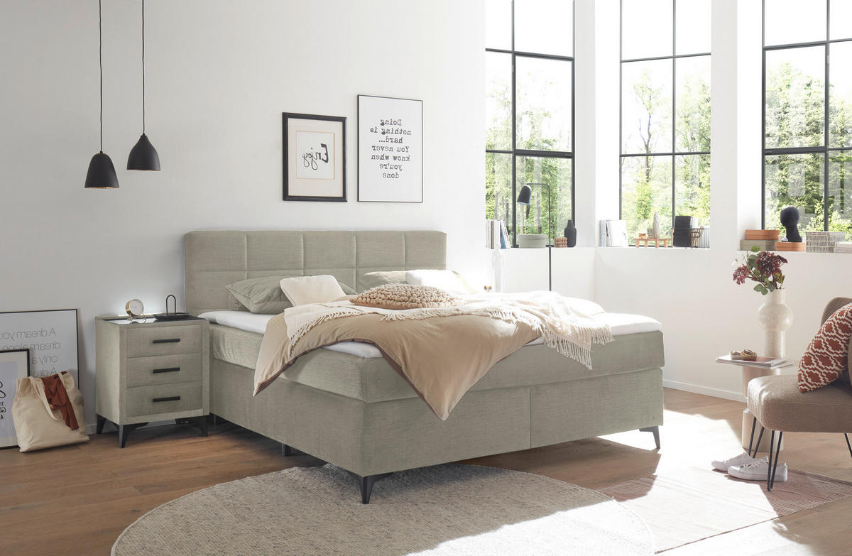BOXSPRINGBETT 180/200 cm  in Hellgrau  - Hellgrau/Schwarz, Design, Holzwerkstoff/Kunststoff (180/200cm) - Xora