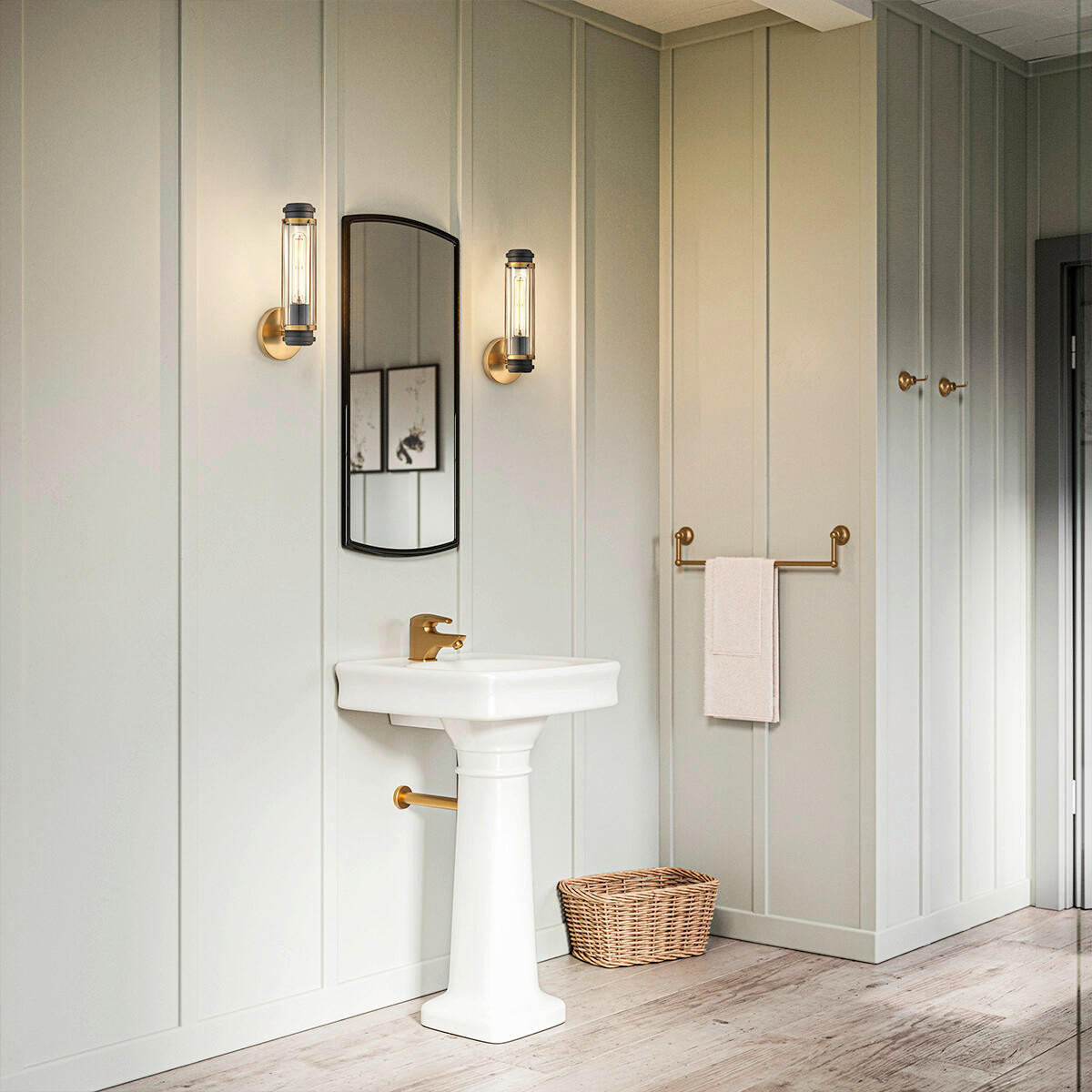 BADEZIMMER-WANDLEUCHTE - Messingfarben/Schwarz, Konventionell, Glas/Metall (35,1/12,2/12,8cm) - Elstead Lighting