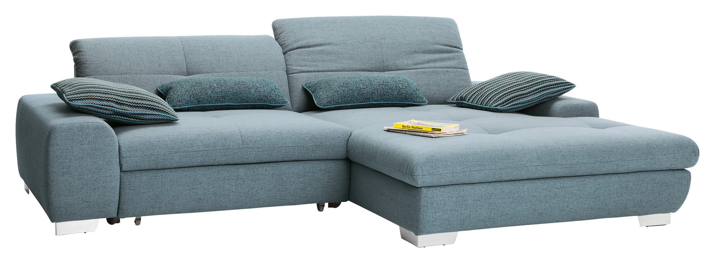 ECKSOFA Hellblau Flachgewebe  - Chromfarben/Hellblau, Design, Textil/Metall (276/198cm) - SetOne by Musterring
