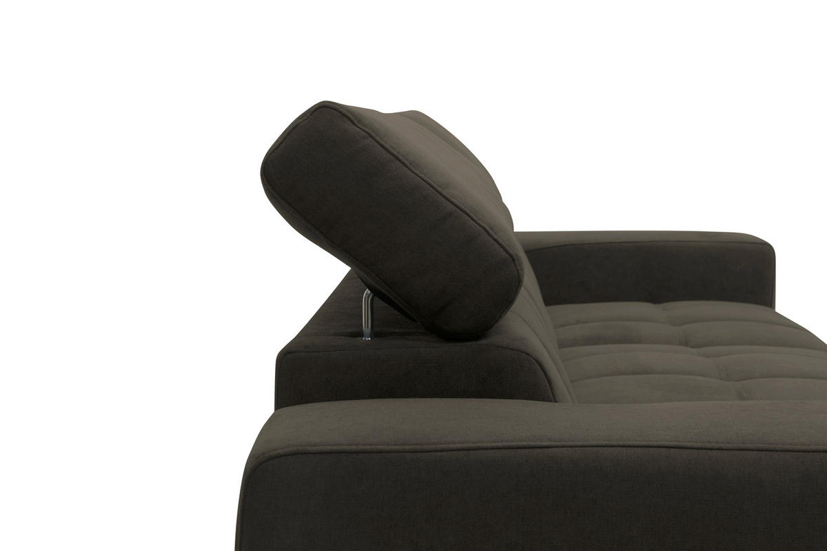 ECKSOFA TRENTO Dunkelbraun Mikrofaser Rücken echt, Kopfteilverstellung  - Dunkelbraun/Schwarz, MODERN, Textil/Metall (175/287cm) - MID.YOU