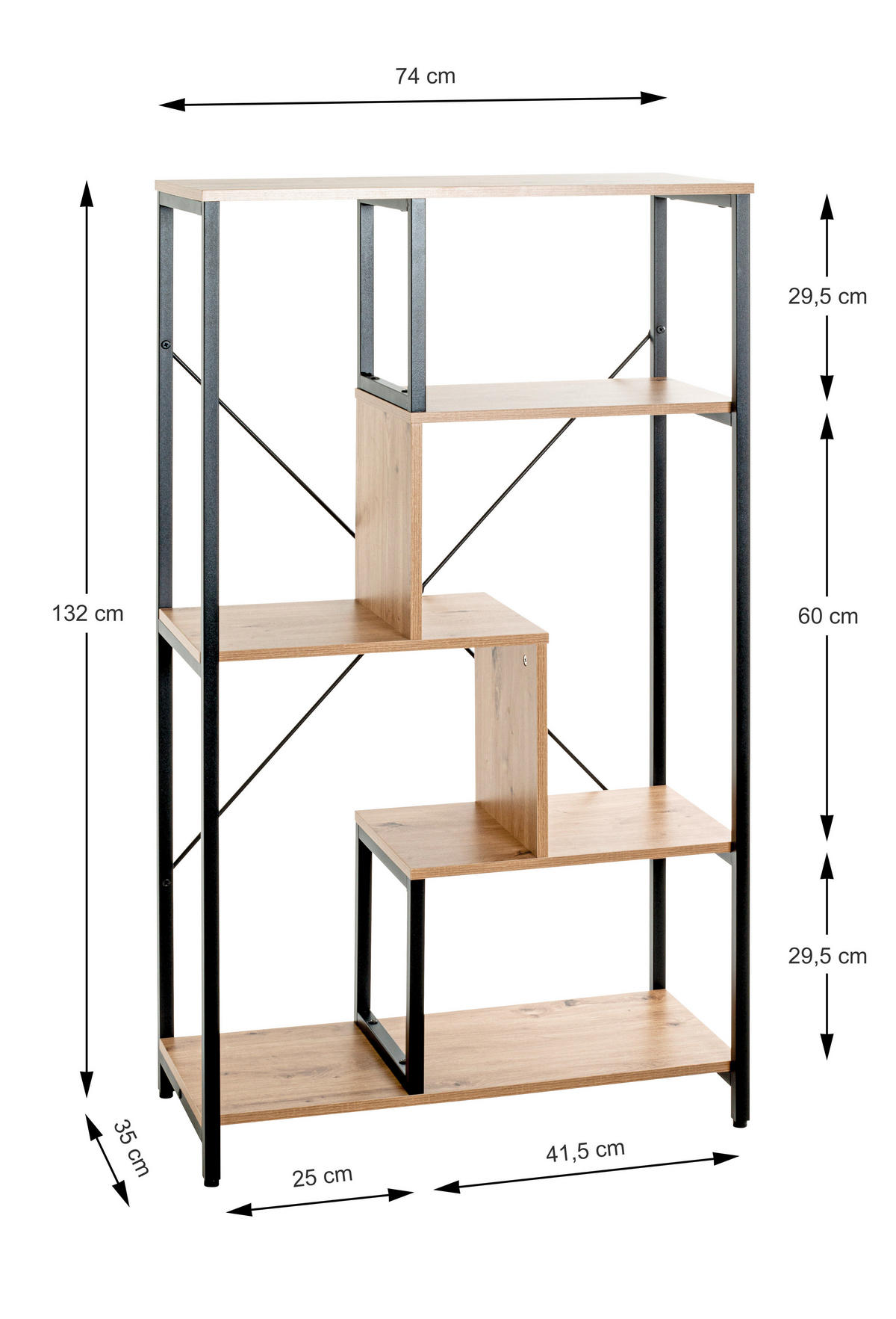 REGAL Schwarz, Eichefarben  - Eichefarben/Schwarz, Design, Holzwerkstoff/Metall (74/132/35cm)