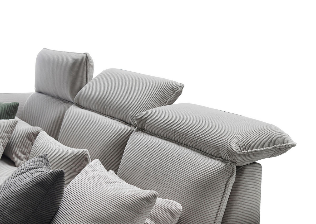 ECKSOFA in Cord Silberfarben  202/301 cm  - Silberfarben/Schwarz, Design, Textil/Metall (202/301cm) - Moderano