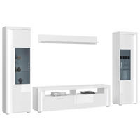 OBÝVACÍ STĚNA, vysoce lesklá bílá - barvy stříbra/vysoce lesklá bílá, Design, kompozitní dřevo/plast (351/202/46cm) - MID.YOU