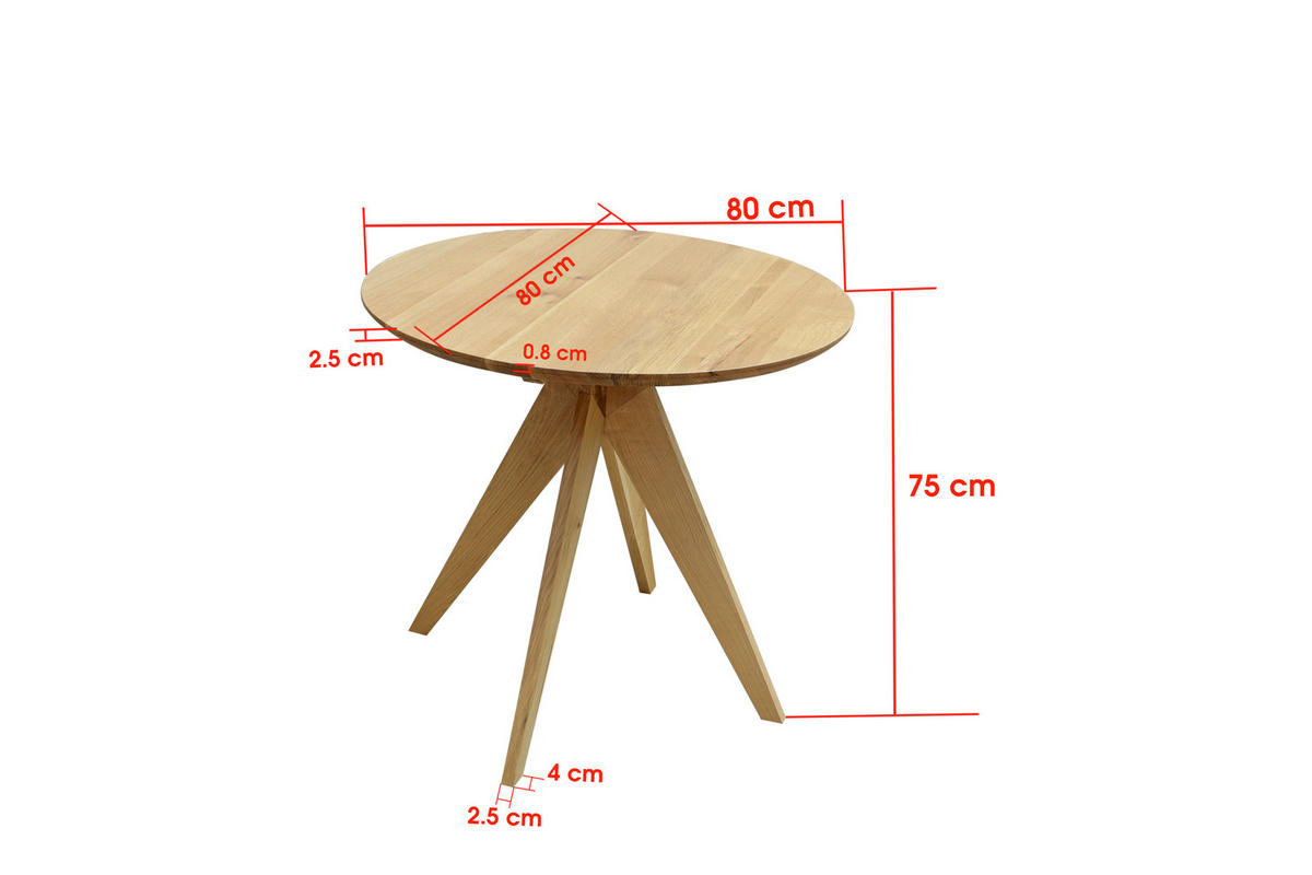 ESSTISCH 80/80/75 cm Echtholz  Holz rund Eichefarben  - Eichefarben, KONVENTIONELL, Holz (80/80/75cm) - Linea Natura