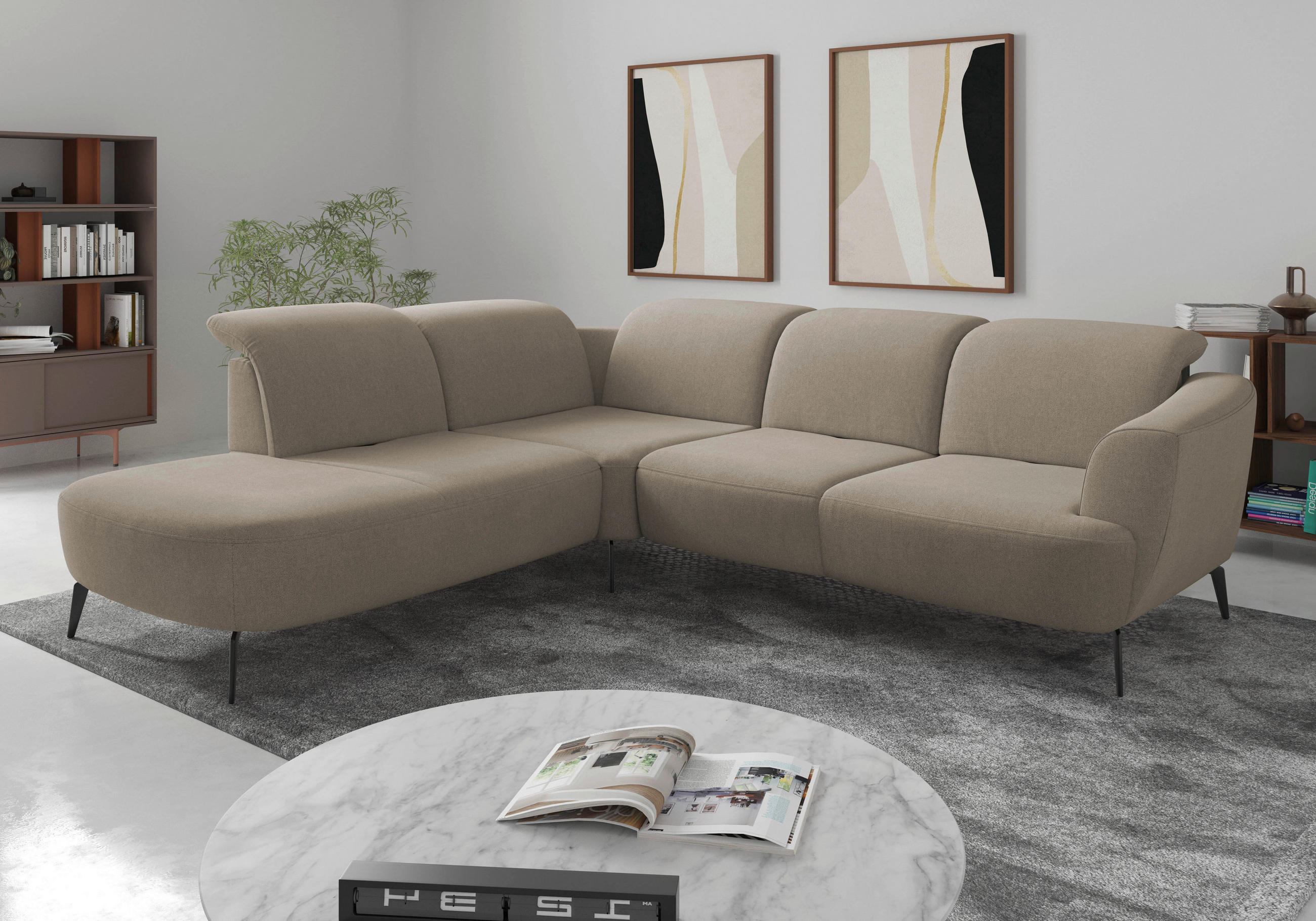 ECKSOFA in Mikrofaser Beige  267/300 cm  - Beige/Schwarz, KONVENTIONELL, Textil/Metall (267/300cm) - Sit & More