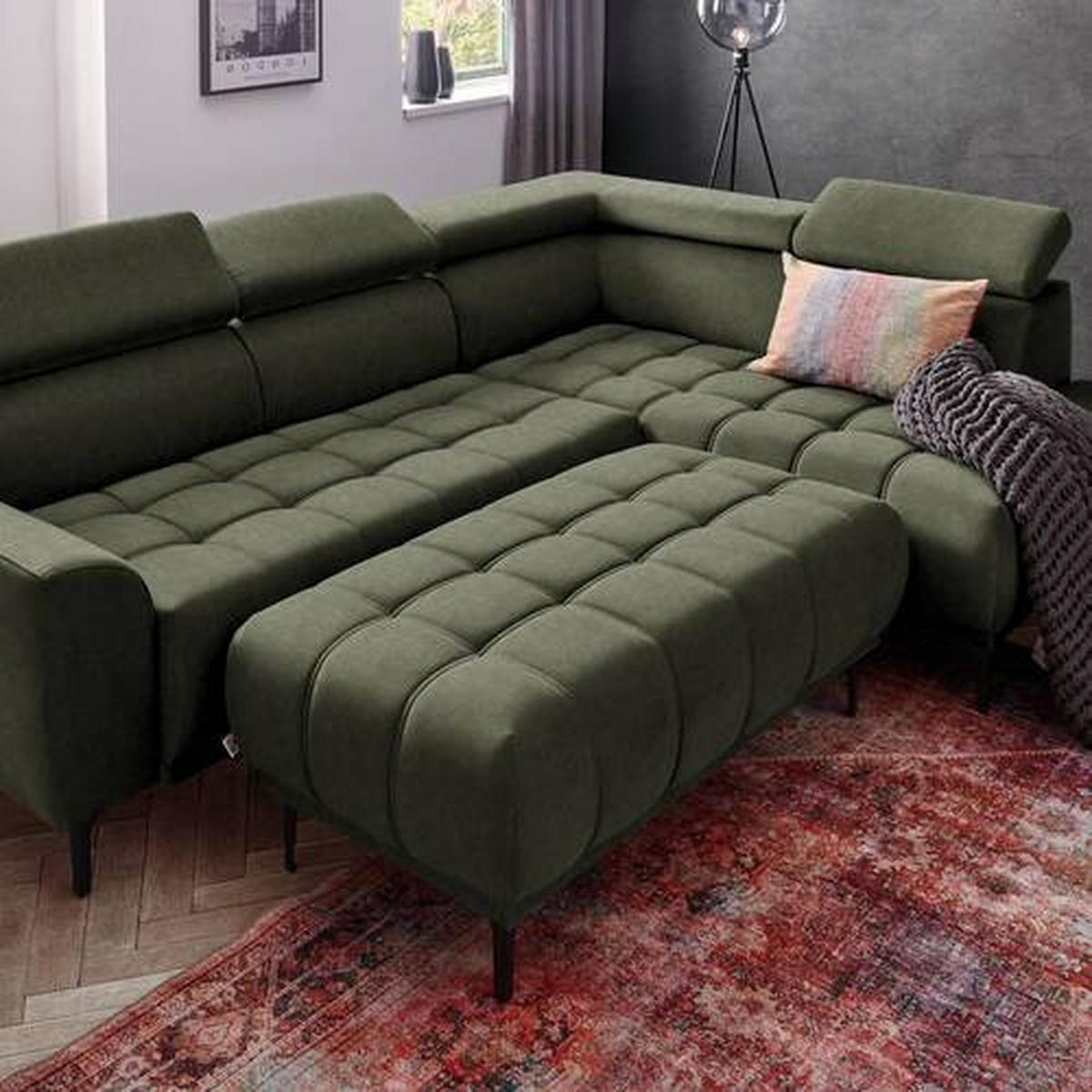 ECKSOFA in Velours Grün  - Schwarz/Grün, Design, Textil/Metall (261/191cm) - Stylife
