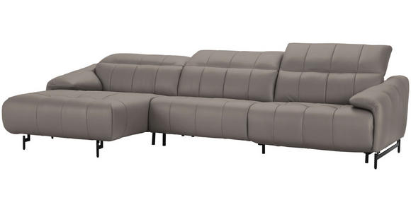 ECKSOFA in Echtleder Greige 165/313 cm - Greige/Schwarz, Design, Leder/Metall (165/313cm) - Emilio Belluti