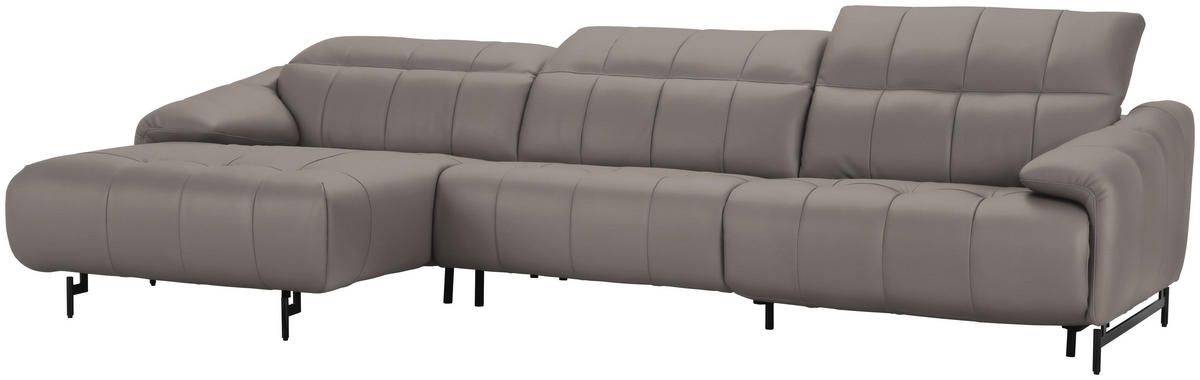 ECKSOFA in Echtleder Greige  - Greige/Schwarz, Design, Leder/Metall (165/313cm) - Emilio Belluti