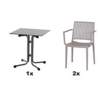 GARTENGARNITUR 3-teilig Stahl 3-teilig  - Taupe/Anthrazit, Basics, Kunststoff/Metall (65/80/65cm) - Siena Garden