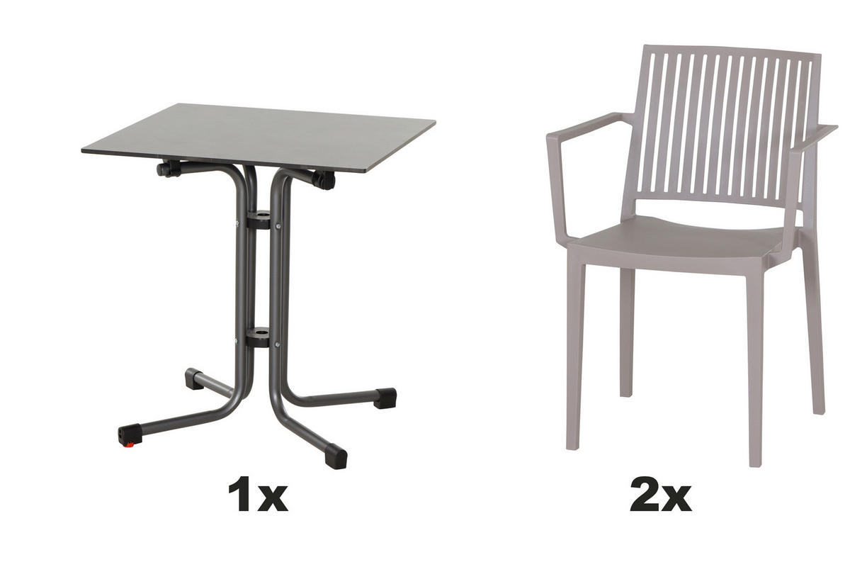 GARTENGARNITUR 3-teilig Stahl 3-teilig  - Taupe/Anthrazit, Basics, Kunststoff/Metall (65/80/65cm) - Siena Garden