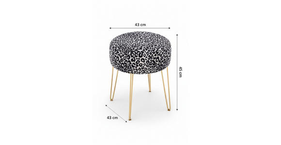 HOCKER in Metall, Textil Schwarz, Weiß, Goldfarben  - Goldfarben/Schwarz, KONVENTIONELL, Textil/Metall (43/45/43cm) - Xora