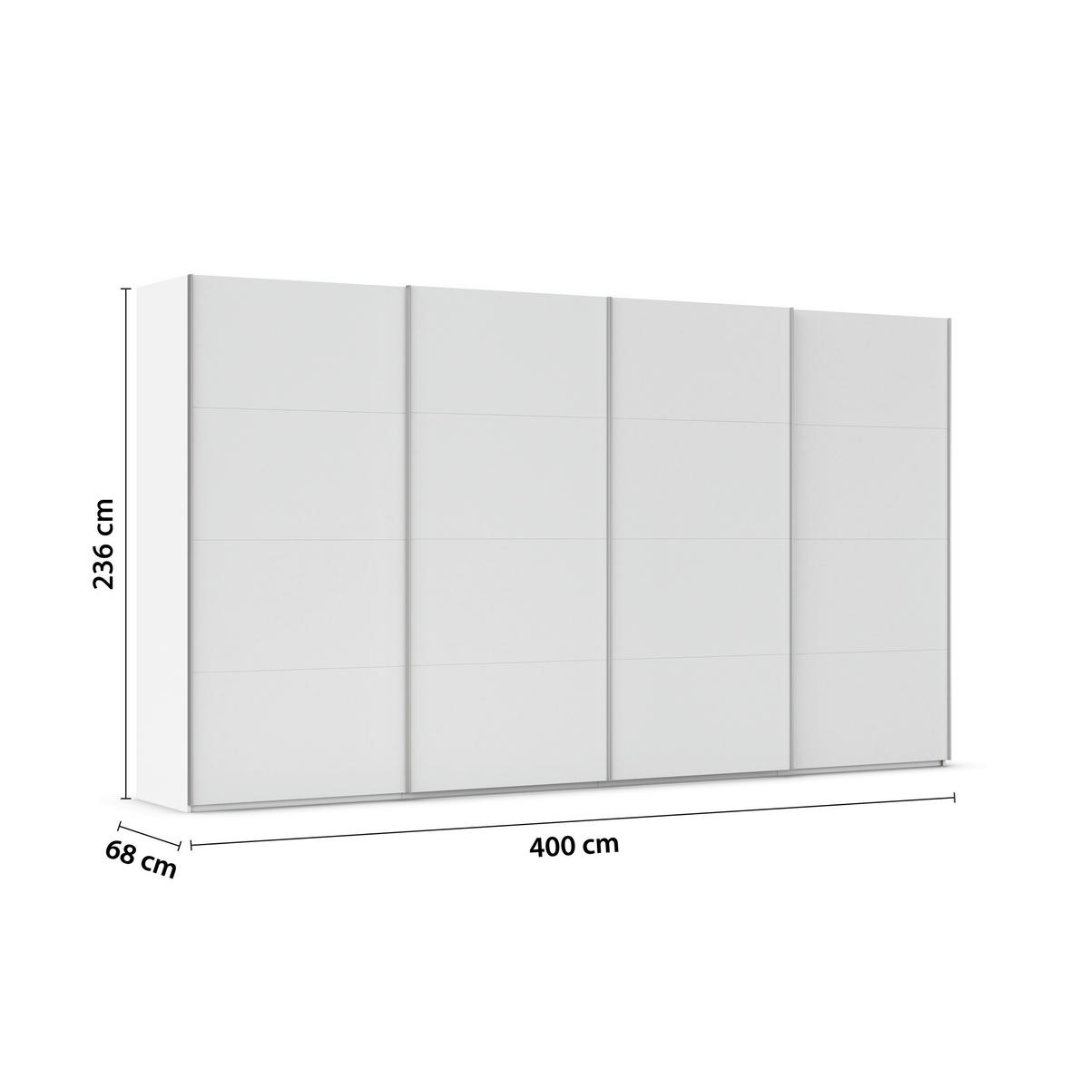 SCHWEBETÜRENSCHRANK 400/236/68 cm 4-türig Weiß  - Alufarben/Weiß, Basics, Holzwerkstoff/Metall (400/236/68cm) - Novel