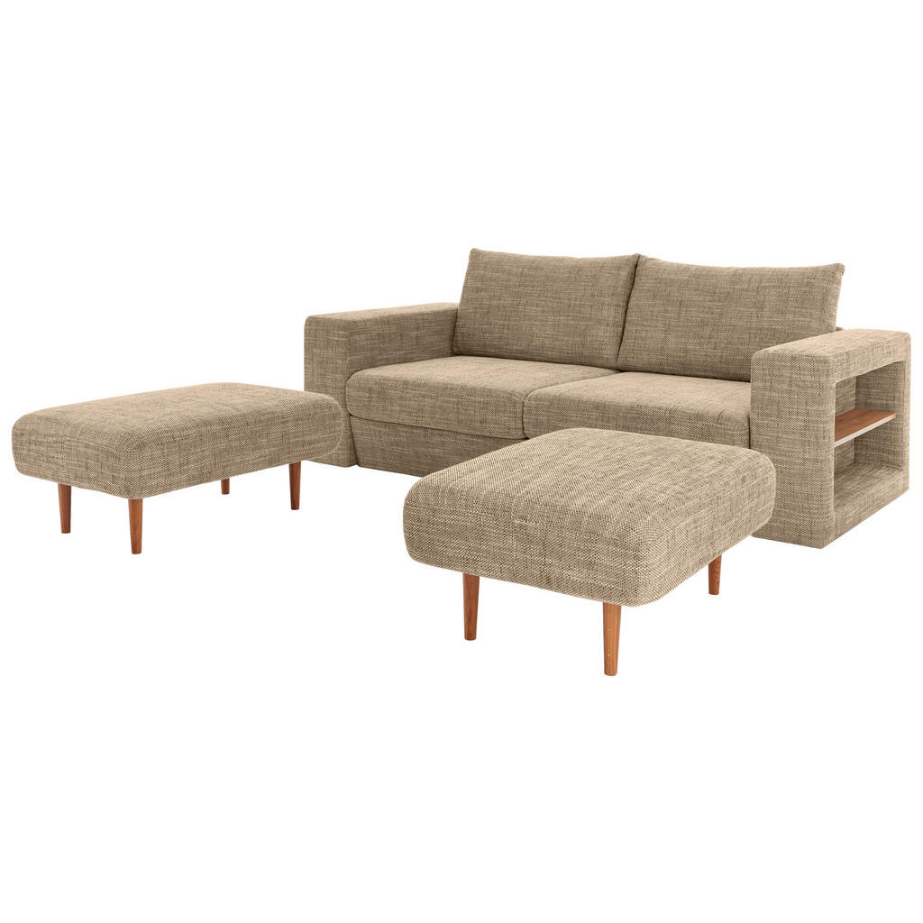 Thumbnail - Looks by W.Joop 3,5-Sitzer Looks V-2, Braun, Beige, Textil, Eiche, massiv, 2-Sitzer, 232x96x107 cm, Made in EU, Wohnzimm...
