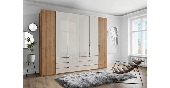 FALTTÜRENSCHRANK 300/236/58 cm 4-türig Champagner, Eiche Bianco  - Schieferfarben/Eiche Bianco, KONVENTIONELL, Glas/Holzwerkstoff (300/236/58cm) - Dieter Knoll