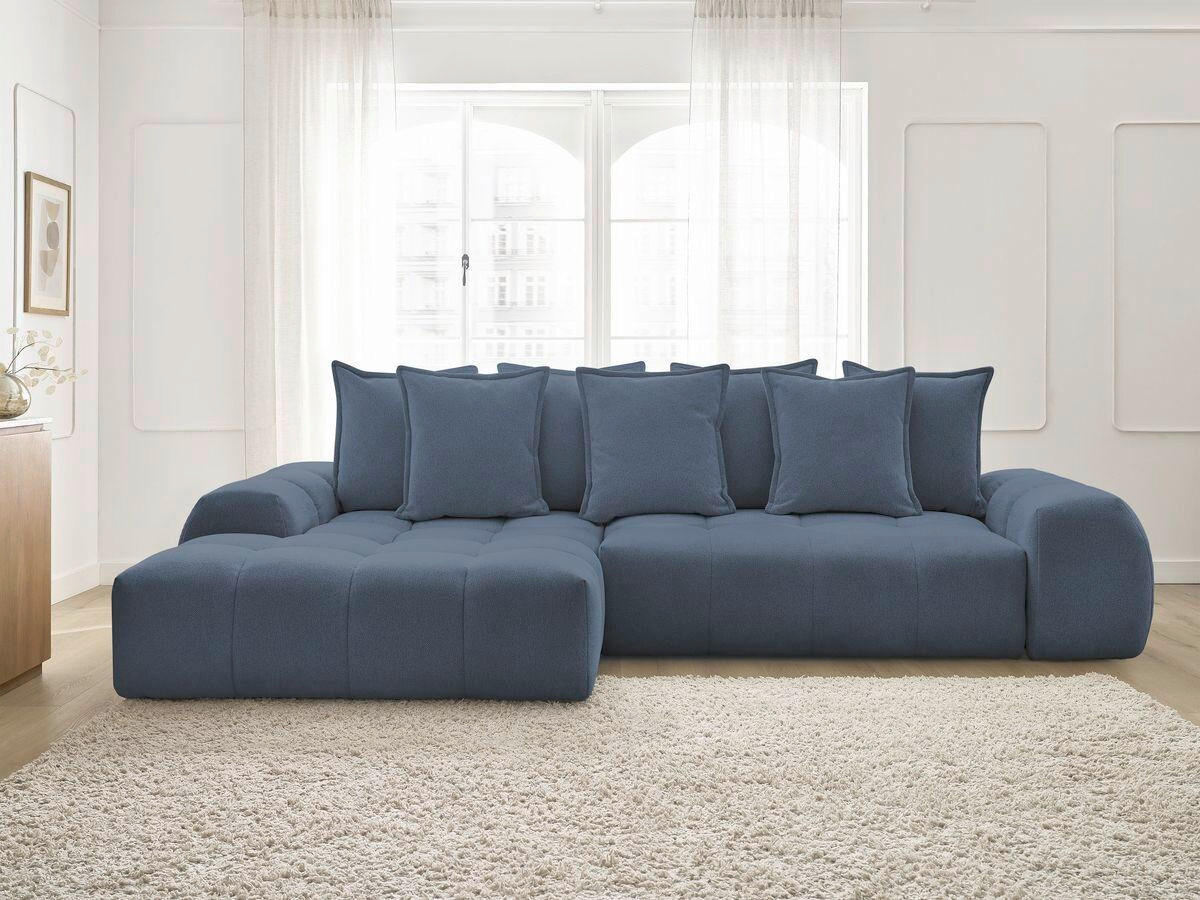 ECKSCHLAFSOFA EVEREST  mit Rücken echt, Armteil links, Armteil rechts Flachgewebe Dunkelblau  - Schwarz/Dunkelblau, MODERN, Kunststoff/Textil (180/318cm) - Livetastic
