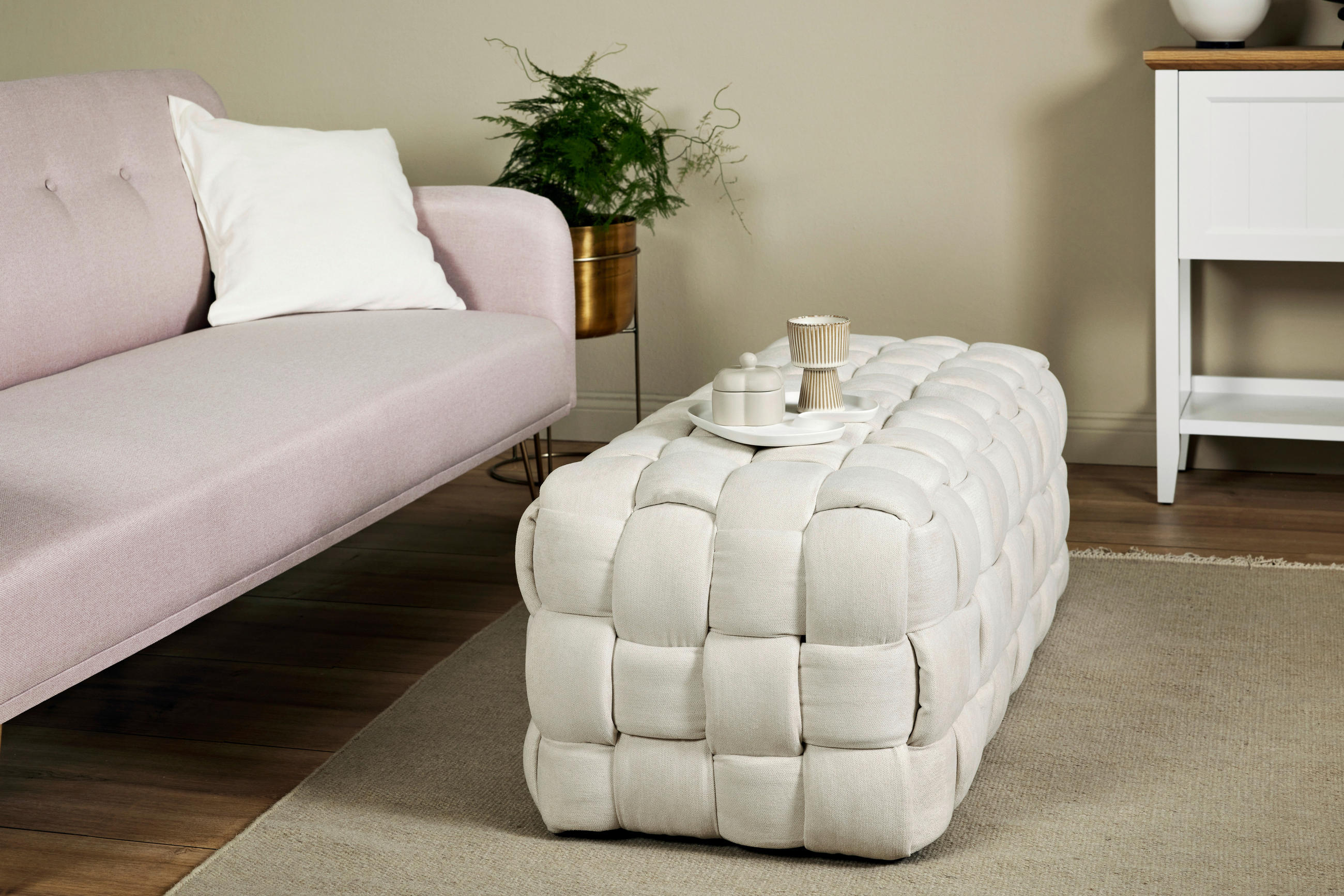SITZBANK 118/43/50 cm  - Creme, MODERN, Holz/Textil (118/43/50cm)