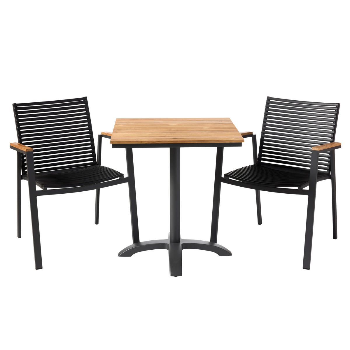 STAPELSTUHL Aluminium Schwarz, Teakfarben  - Anthrazit/Schwarz, KONVENTIONELL, Kunststoff/Metall (56,5/84/62cm) - Ambia Garden