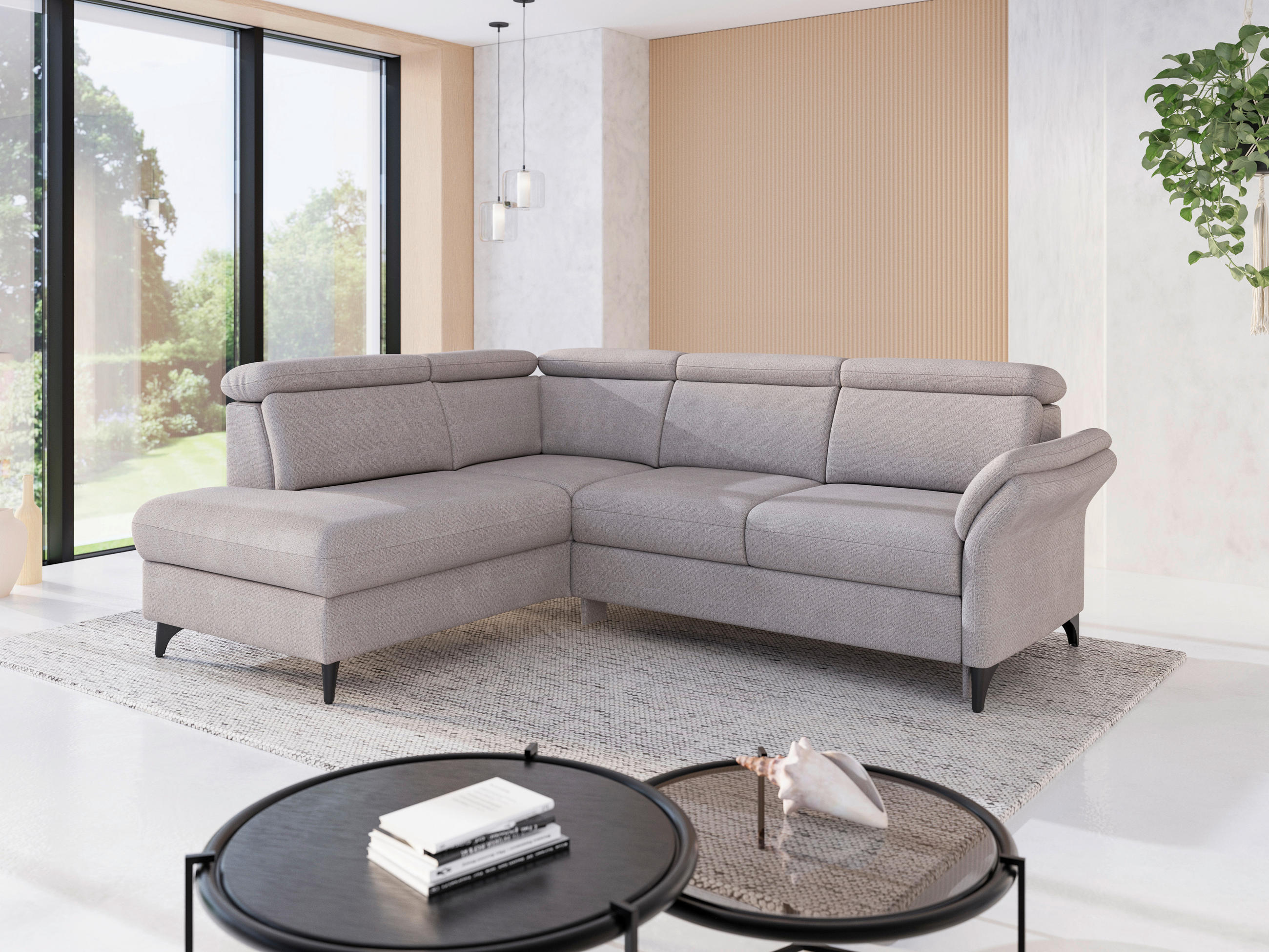 ECKSOFA Chenille Silberfarben  - Silberfarben/Schwarz, Konventionell, Textil/Metall (193/247cm) - Sit & More