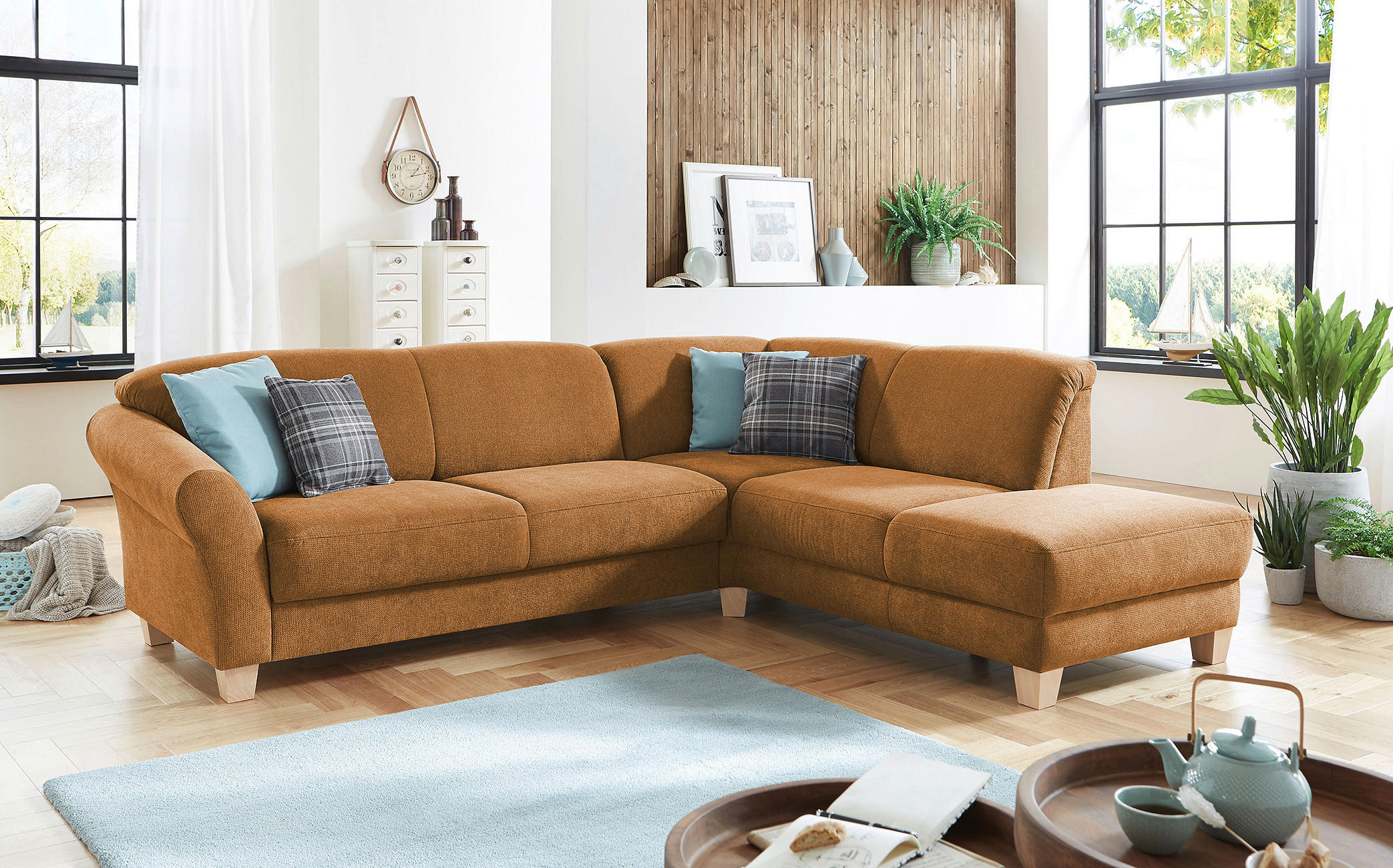 ECKSOFA Terracotta Flachgewebe  - Terracotta/Naturfarben, KONVENTIONELL, Holz/Textil (257/212cm) - Sit & More