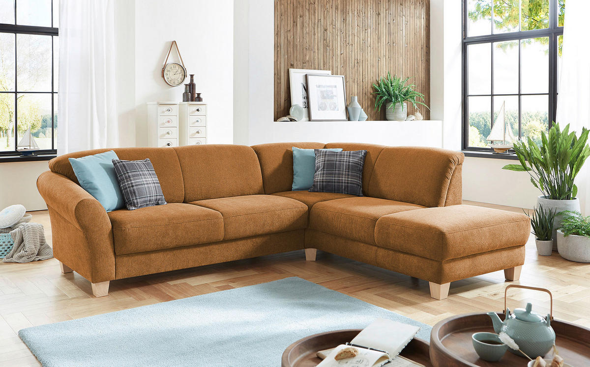 ECKSOFA Terracotta Flachgewebe  - Terracotta/Naturfarben, KONVENTIONELL, Holz/Textil (257/212cm) - Sit & More