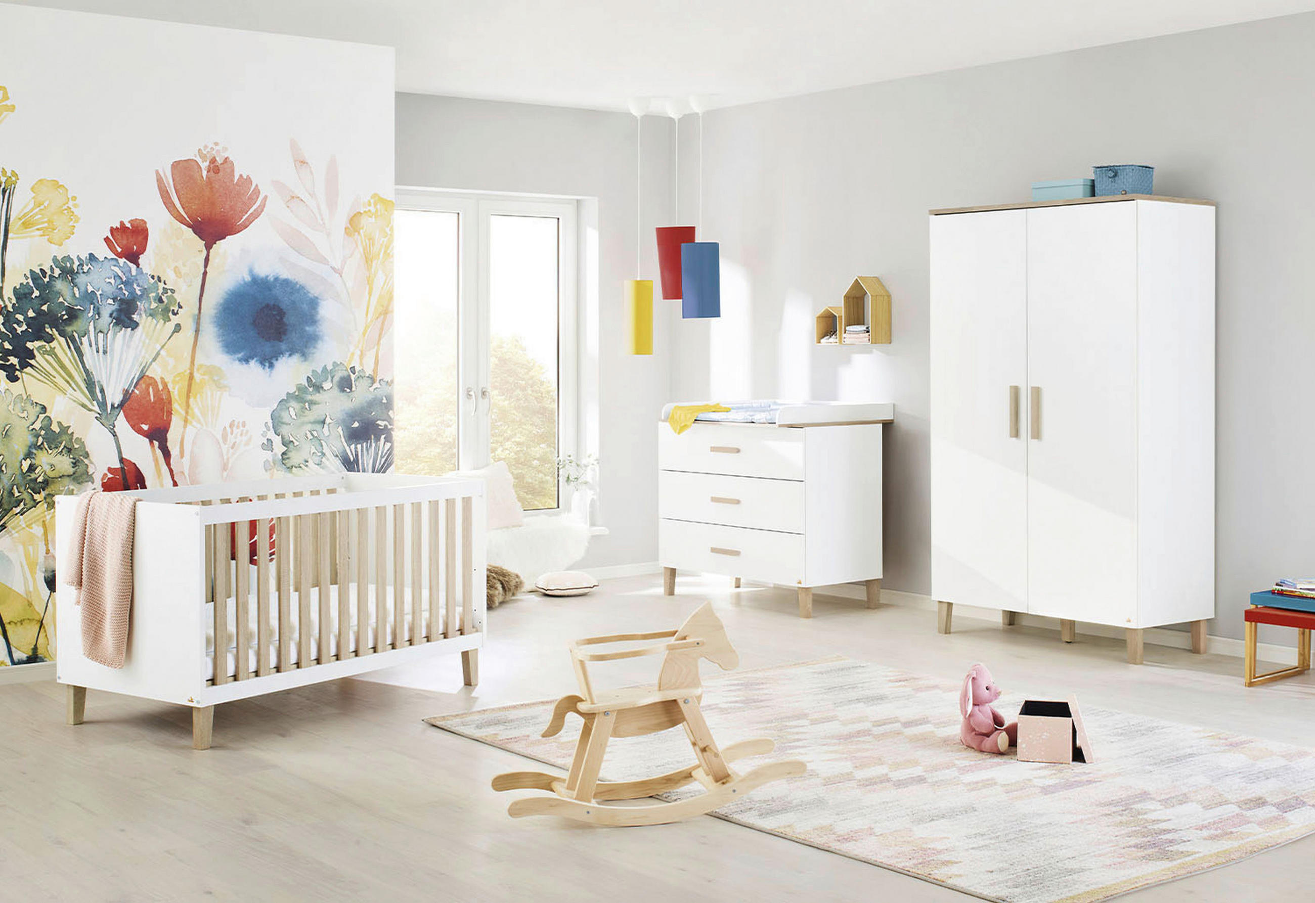 BABYKLEIDERSCHRANK PINOLINO LUMI Weiß, Eichefarben - Eichefarben/Weiß, Design, Holz (110/189/56cm)