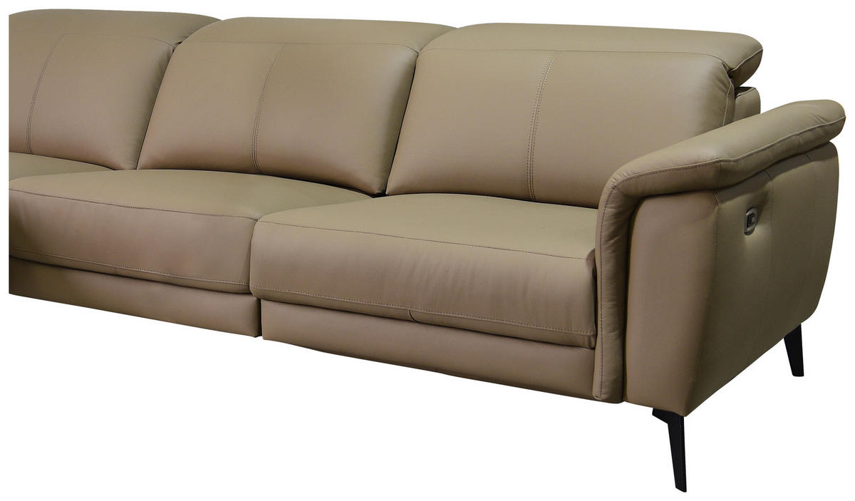 ECKSOFA Taupe Echtleder  - Taupe/Schwarz, MODERN, Leder/Holz (174/276cm) - Livetastic
